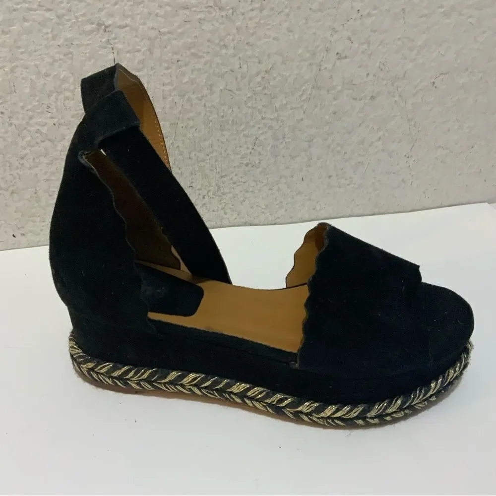 Chloe Black Suede Lauren Espadrille Wedge Sandals Size 36